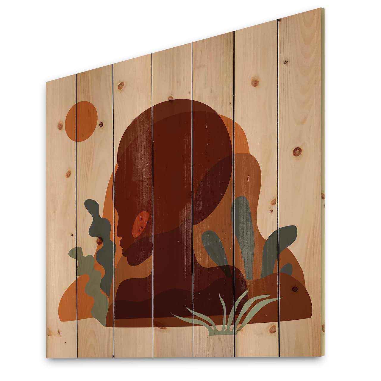 Designart - Minimal Silhouette Of Afro American Woman - Modern Print on Natural Pine Wood